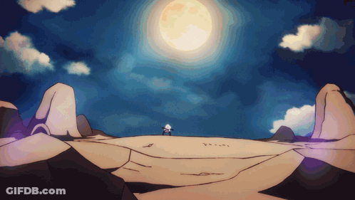 A Cartoon Drawing Of A Desert With A Full Moon In The Sky GIF