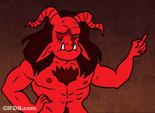 A Cartoon Drawing Of A Devil With Horns And The Word Snap Below GIF