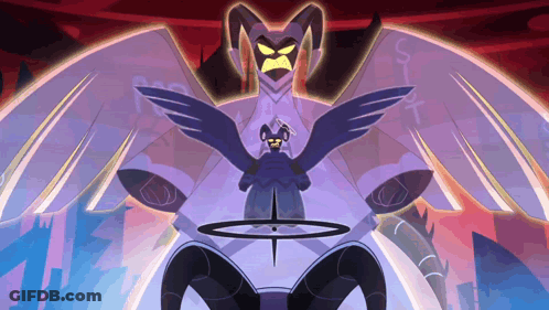 A Cartoon Drawing Of A Devil With Wings And Horns GIF