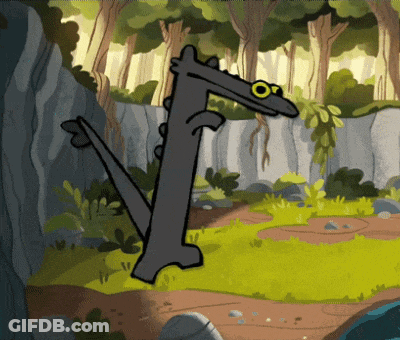 A Cartoon Drawing Of A Dinosaur Standing In A Field GIF