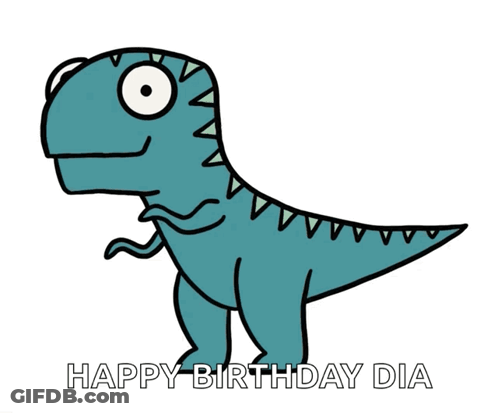 A Cartoon Drawing Of A Dinosaur With The Words Happy Birthday Dia Below It GIF