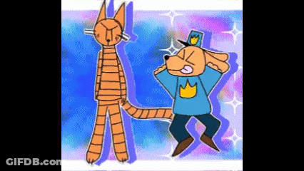 A Cartoon Drawing Of A Dog And A Cat Standing Next To Each Other . GIF