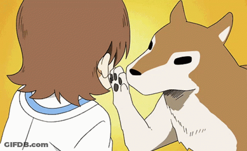 A Cartoon Drawing Of A Dog Giving A Woman A Paw GIF