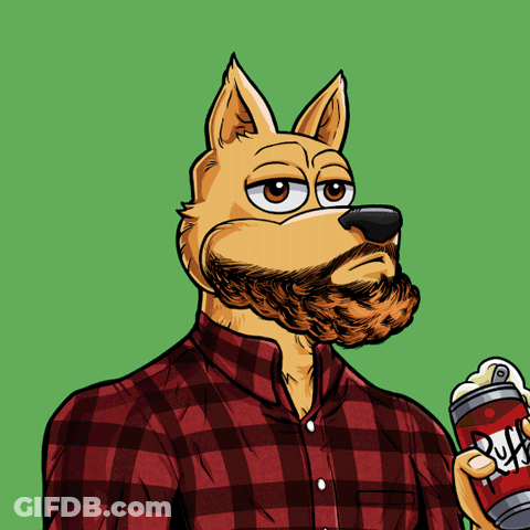 A Cartoon Drawing Of A Dog With A Beard Holding A Can Of Beer GIF