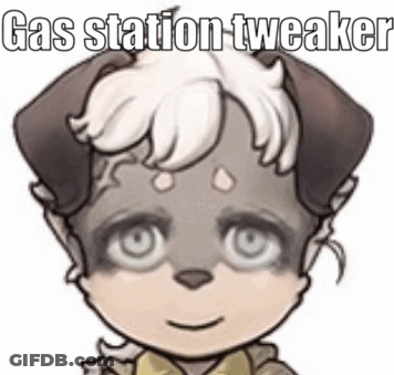 A Cartoon Drawing Of A Dog With The Words `` Gas Station Weaker '' Written On It . GIF