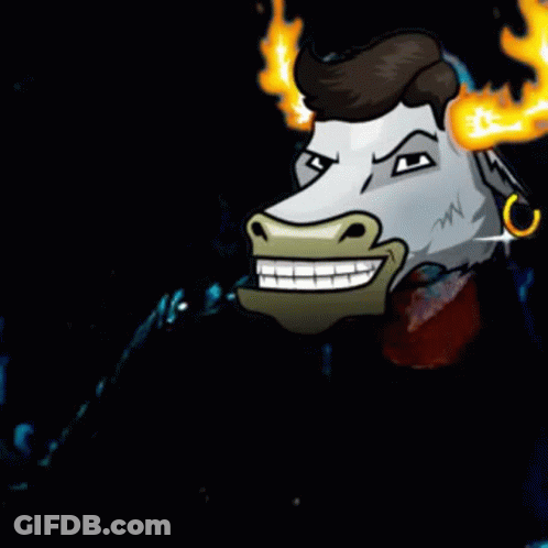 A Cartoon Drawing Of A Donkey 'S Head With Flames Coming Out Of It 'S Head . GIF