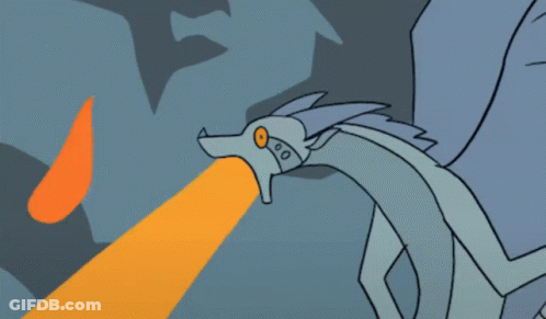 A Cartoon Drawing Of A Dragon With A Flame Coming Out Of Its Mouth GIF