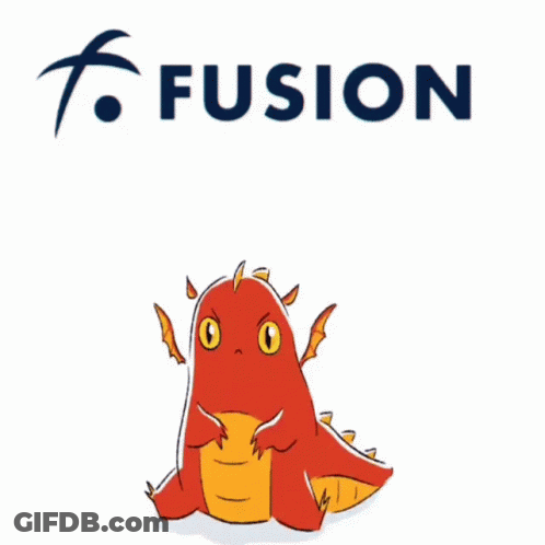 A Cartoon Drawing Of A Dragon With The Word Fusion Behind It GIF
