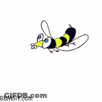 A Cartoon Drawing Of A Dragonfly Flying On A Pink Stick . GIF