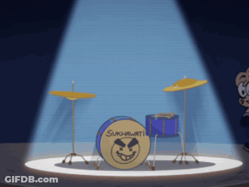 A Cartoon Drawing Of A Drum Set That Says Sukhawati On It GIF