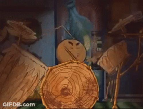 A Cartoon Drawing Of A Drum Set With A Wooden Drum In The Center GIF