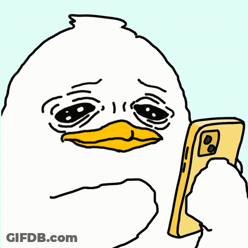 A Cartoon Drawing Of A Duck Holding A Cellphone GIF