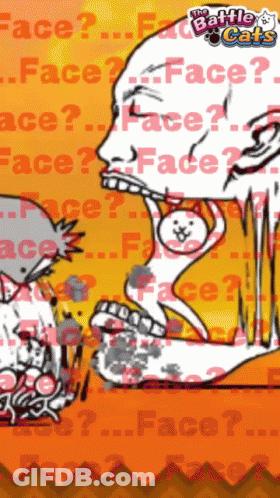 A Cartoon Drawing Of A Face With The Battle Cats Logo GIF