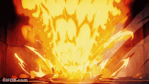 A Cartoon Drawing Of A Fire Explosion With Smoke Coming Out Of It GIF