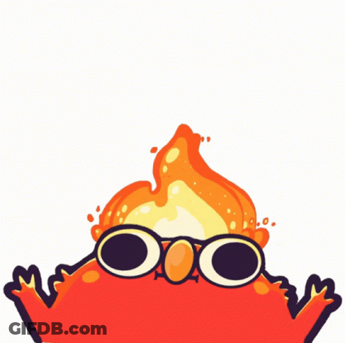 A Cartoon Drawing Of A Fire With Glasses On It GIF