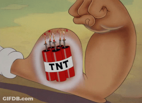A Cartoon Drawing Of A Fist With Dynamite Sticking Out Of It And The Word Tnt On It GIF