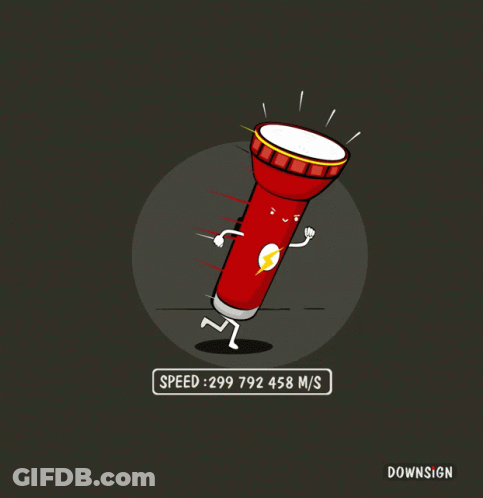 A Cartoon Drawing Of A Flashlight With A Speed Of 299792458 M / S GIF