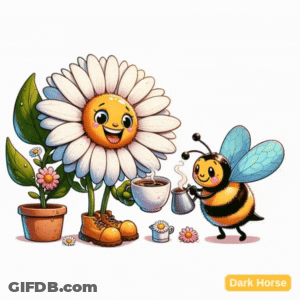 A Cartoon Drawing Of A Flower And A Bee With The Words Dark Horse On The Bottom Right GIF