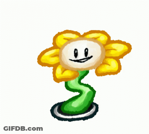 A Cartoon Drawing Of A Flower With A Green Stem And A Smiling Face GIF