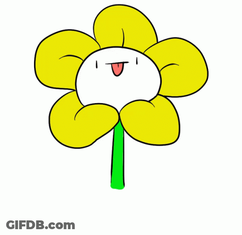 A Cartoon Drawing Of A Flower With A Green Stem Sticking Its Tongue Out GIF