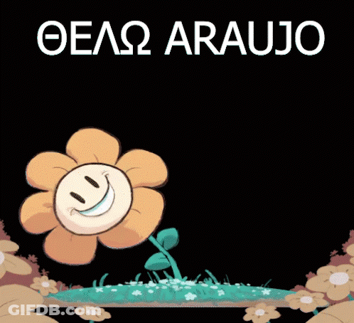 A Cartoon Drawing Of A Flower With A Smiley Face And The Word Araujo In White Letters GIF