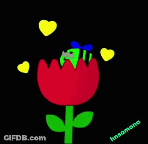 A Cartoon Drawing Of A Flower With Hearts Around It And The Name Hnsamona On The Bottom GIF