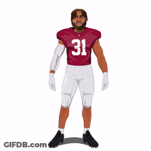 A Cartoon Drawing Of A Football Player Wearing A Maroon Jersey With The Number 31 On It GIF