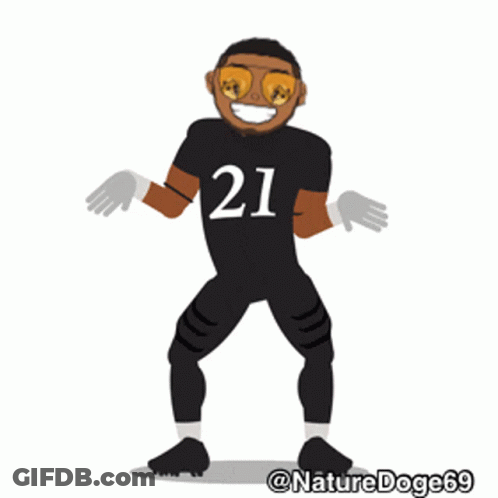 A Cartoon Drawing Of A Football Player With The Number 21 On His Jersey GIF