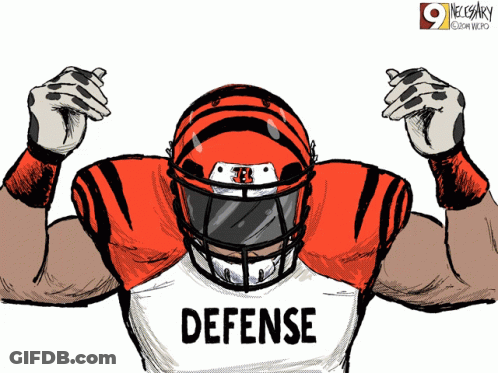 A Cartoon Drawing Of A Football Player With The Word Defense On His Jersey GIF