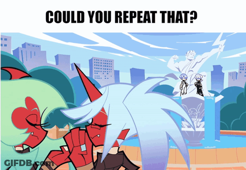 A Cartoon Drawing Of A Fountain With The Words " Could You Repeat That " At The Top GIF