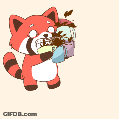 A Cartoon Drawing Of A Fox Holding Two Cups Of Coffee GIF