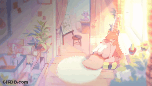 A Cartoon Drawing Of A Fox Sitting On A Rug GIF