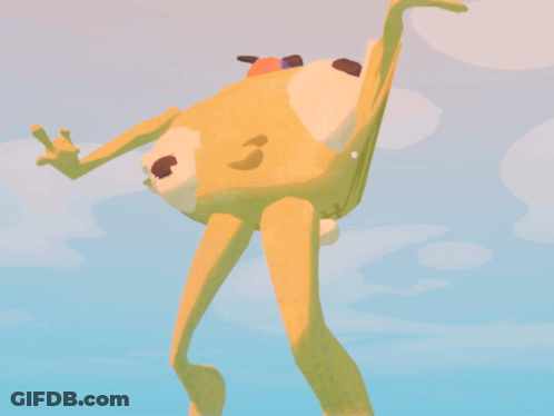 A Cartoon Drawing Of A Frog Standing In The Water GIF