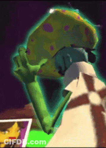 A Cartoon Drawing Of A Frog With A Green Arm GIF