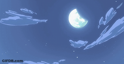 A Cartoon Drawing Of A Full Moon In A Blue Sky GIF