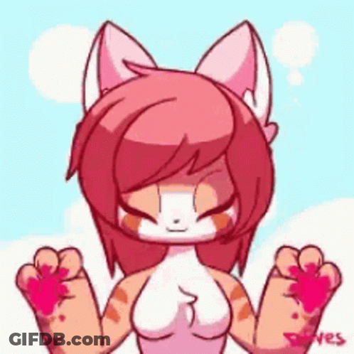 A Cartoon Drawing Of A Furry Girl With Pink Paws GIF
