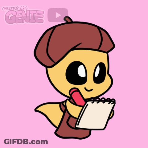 A Cartoon Drawing Of A Genie Holding A Notebook GIF
