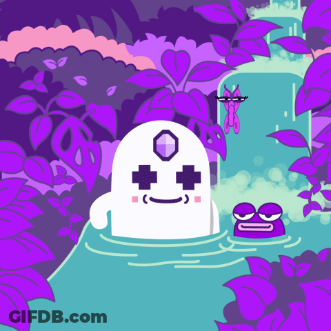A Cartoon Drawing Of A Ghost With A Purple Background GIF
