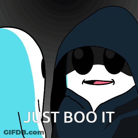 A Cartoon Drawing Of A Ghost With The Words Just Boo It On The Bottom GIF