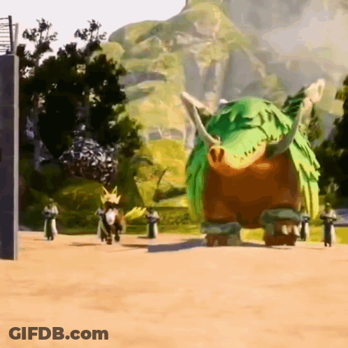 A Cartoon Drawing Of A Giant Monster With Horns GIF