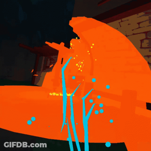 A Cartoon Drawing Of A Giant Orange Object With Blue Lines Coming Out Of It GIF