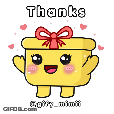A Cartoon Drawing Of A Gift Box With The Words Thanks @Gify_mimii Below It GIF