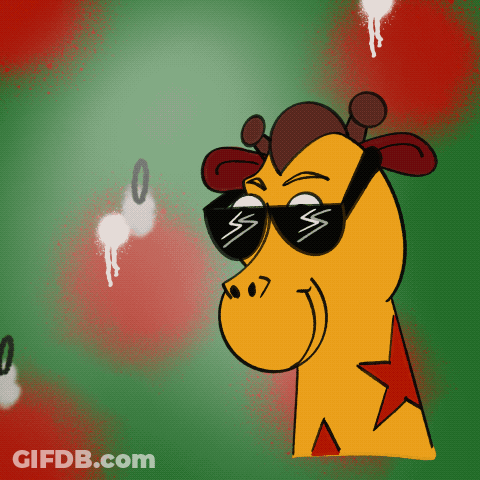 A Cartoon Drawing Of A Giraffe Wearing Sunglasses And A Red Star GIF
