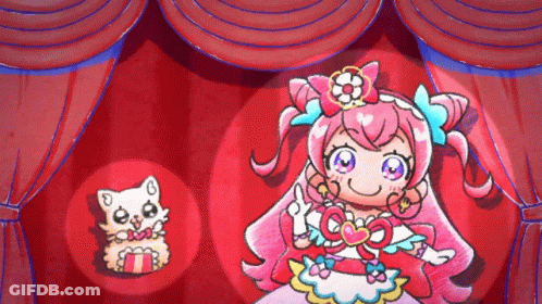 A Cartoon Drawing Of A Girl And A Cat On Stage GIF