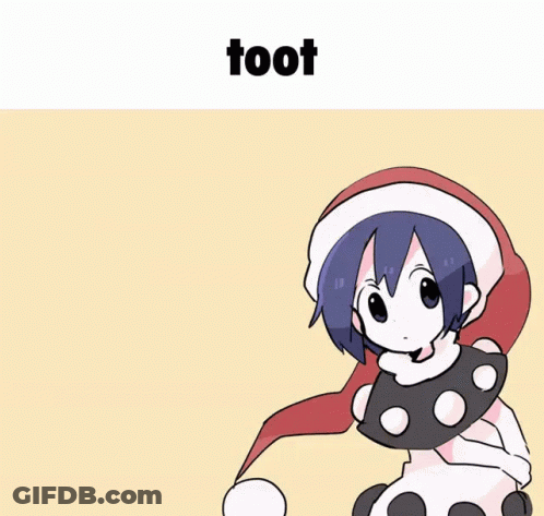 A Cartoon Drawing Of A Girl Blowing A Trumpet With The Word Toot Above Her GIF