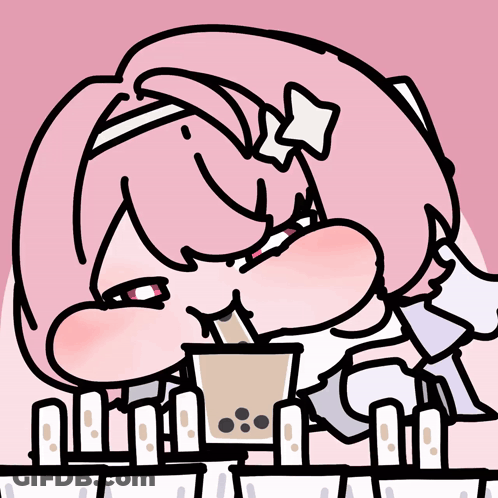 A Cartoon Drawing Of A Girl Drinking From A Cup With A Straw GIF