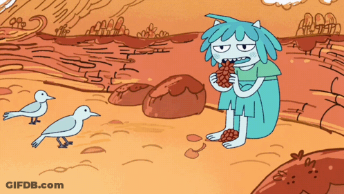 A Cartoon Drawing Of A Girl Eating A Pine Cone GIF