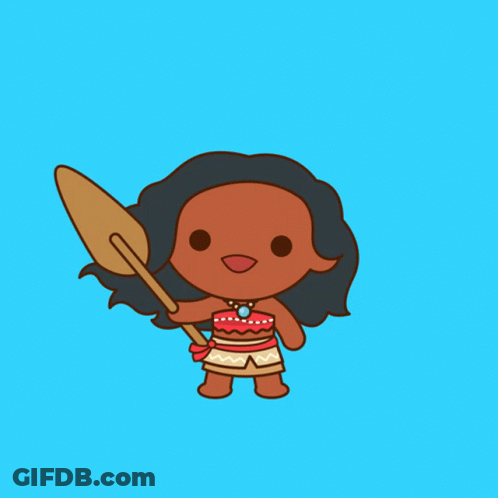A Cartoon Drawing Of A Girl Holding A Paddle On A Blue Background GIF