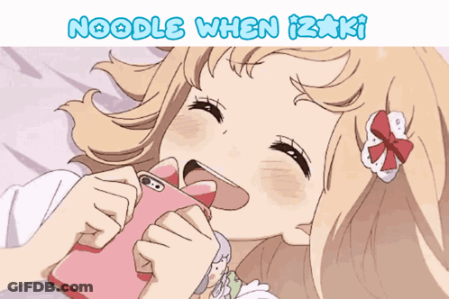 A Cartoon Drawing Of A Girl Laying On A Bed With The Words Noodle When Izaki Above Her GIF