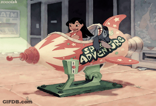 A Cartoon Drawing Of A Girl Riding A Rocket That Says Sp Adventure GIF